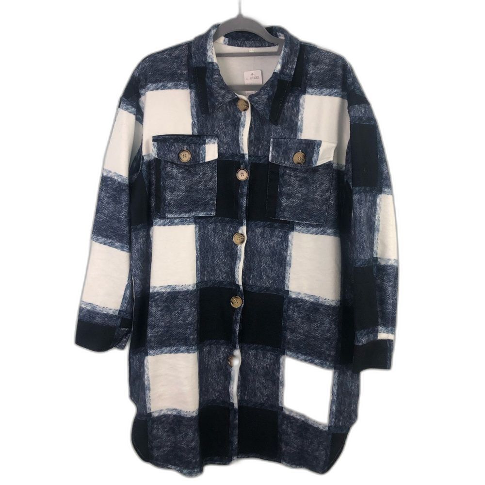 Unbranded Blue and White Plaid Long Sleeved Lightweight Jacket Shacket Size 2X